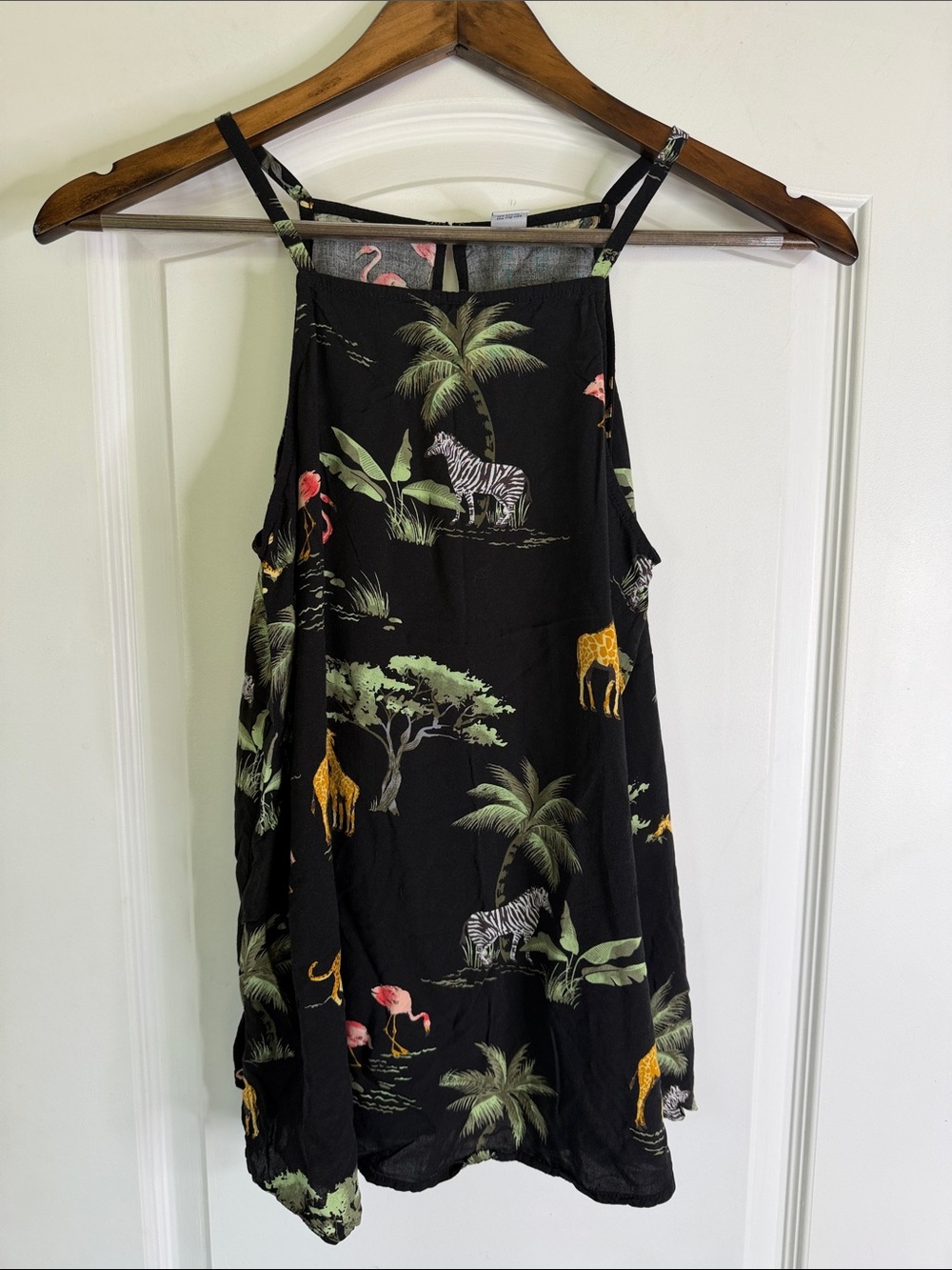 Old Navy Black Dress with Green Palm Print